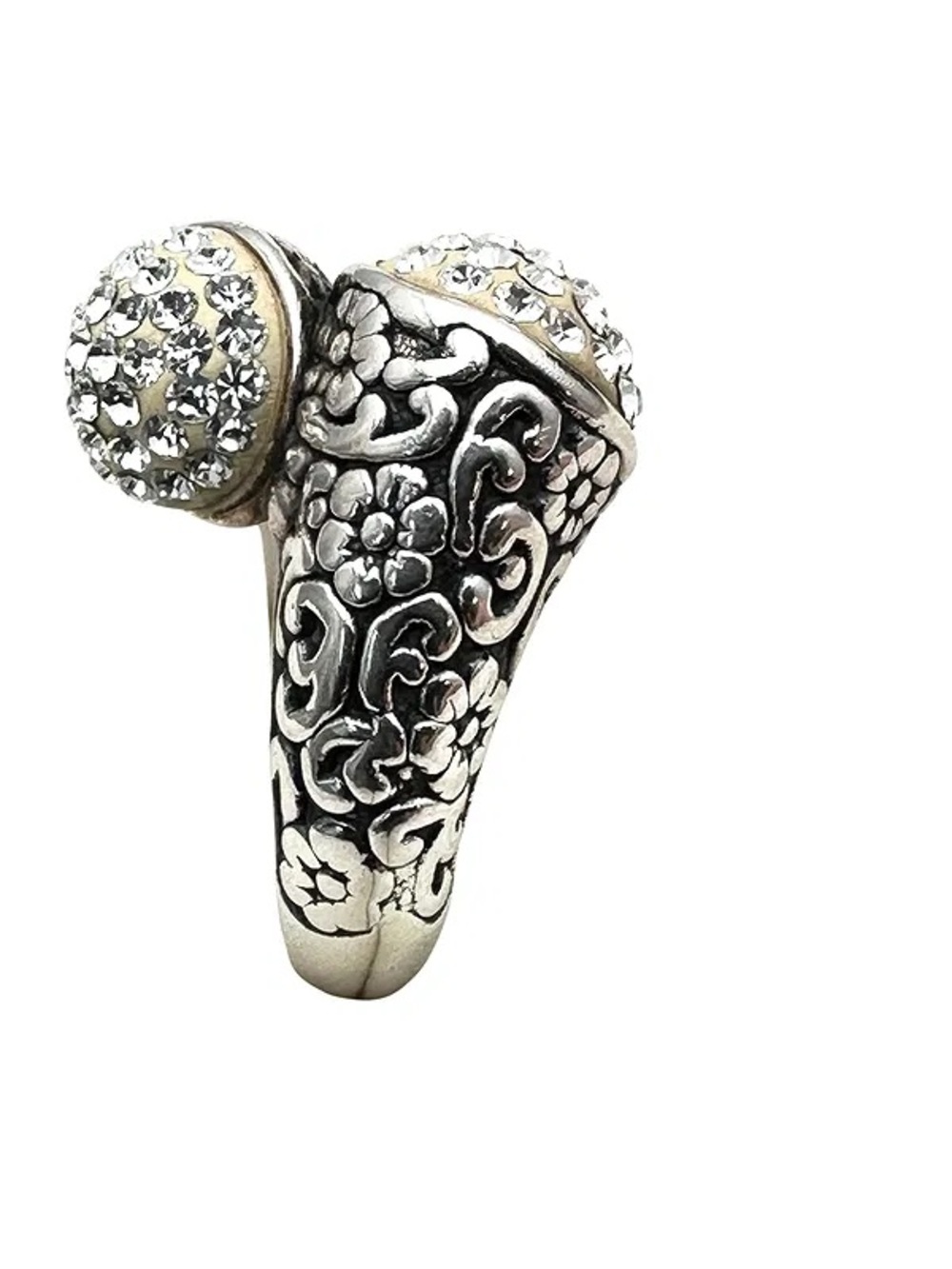 Sterling Silver Floral Filigree Ring with Crystal Accents - White Size 7